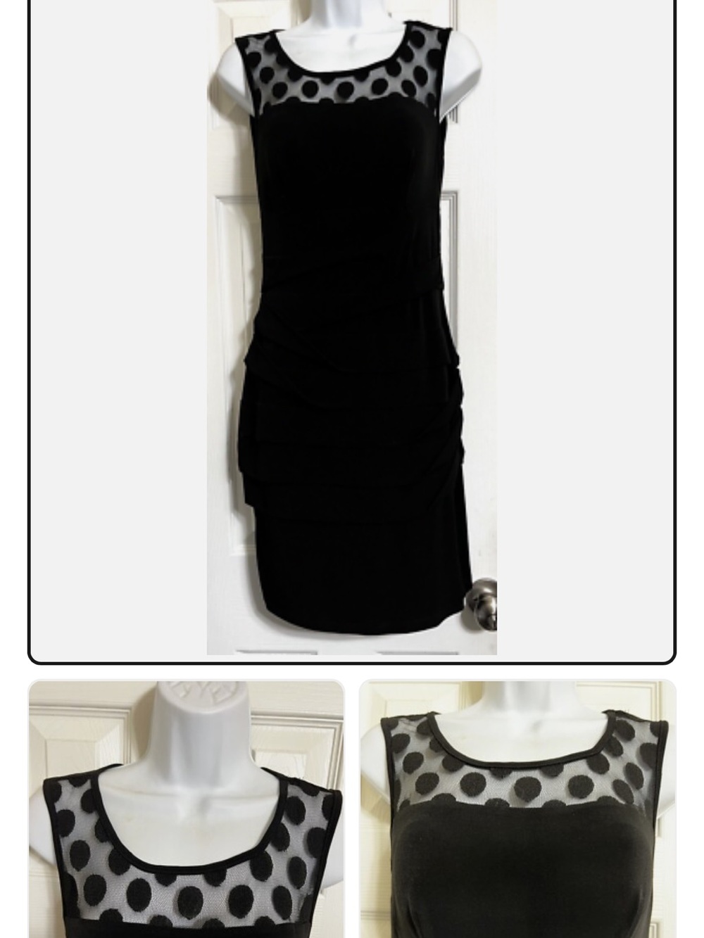 Carole Little Black Sleeveless Polka Mesh Layered Mini Dress